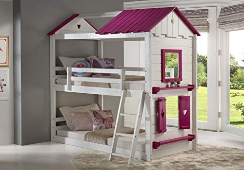 DONCO Twin Sweetheart Bunk Bed W/Pink Tent BUNKBED TWIN/TWIN White