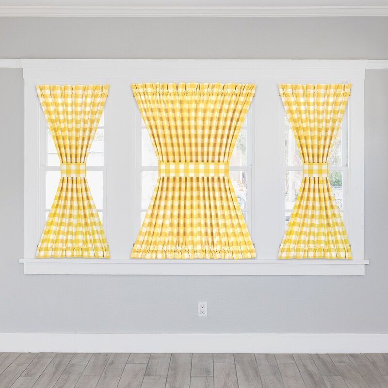 Double Header Yellow Plaid Curtain Panel with Tieback