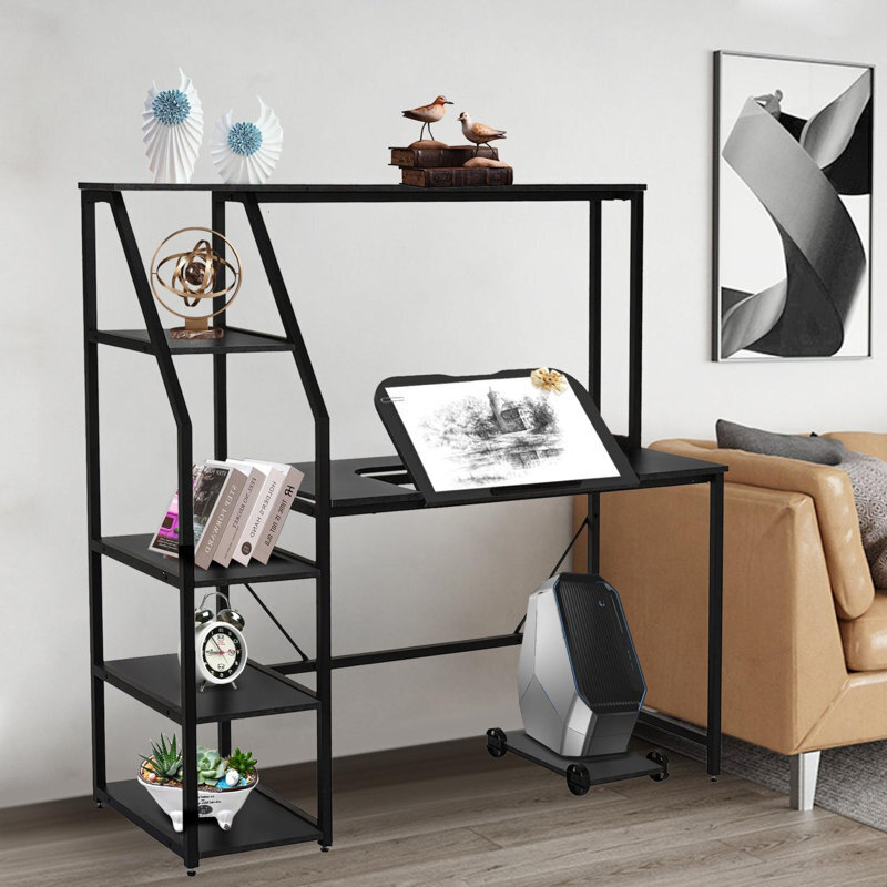 Drafting Desk With Storage Shelves