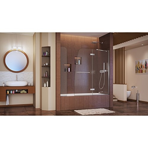 DreamLine Aqua Ultra 57-60 in. W x 58 in. H Frameless Hinged Tub Door with Extender Panel in Chrome, SHDR-3448580-EX-01
