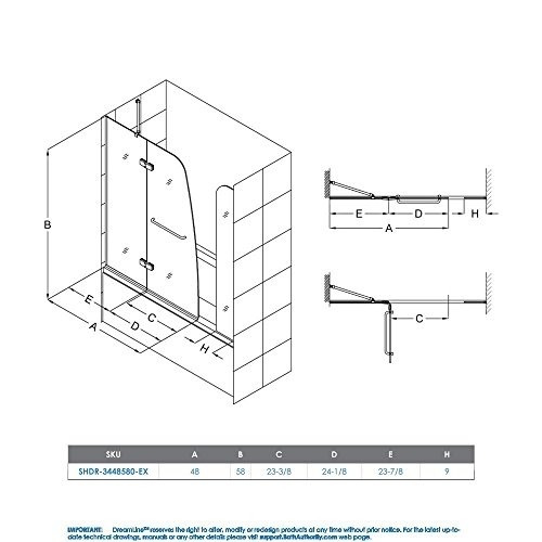 DreamLine Aqua Ultra 57-60 in. W x 58 in. H Frameless Hinged Tub Door with Extender Panel in Chrome, SHDR-3448580-EX-01