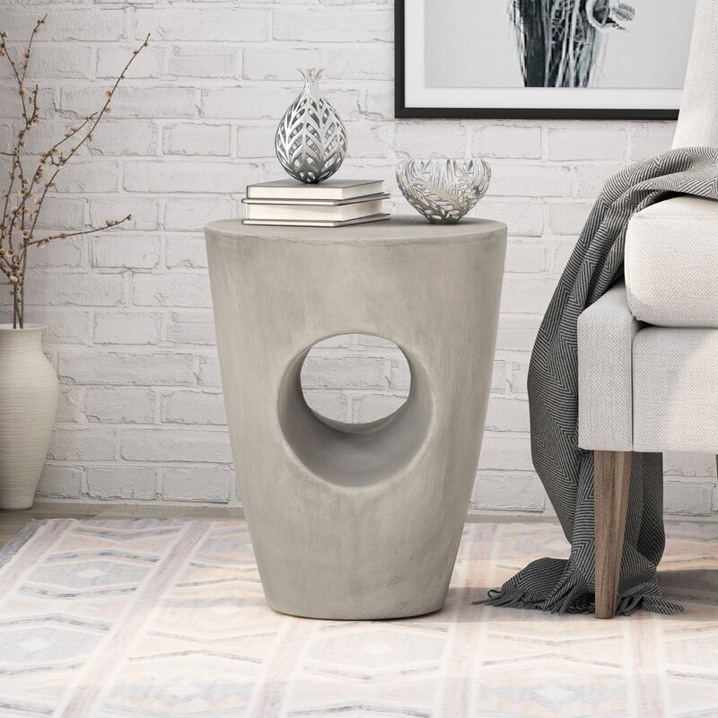 Drum Shaped Stone End Tables For Living Room