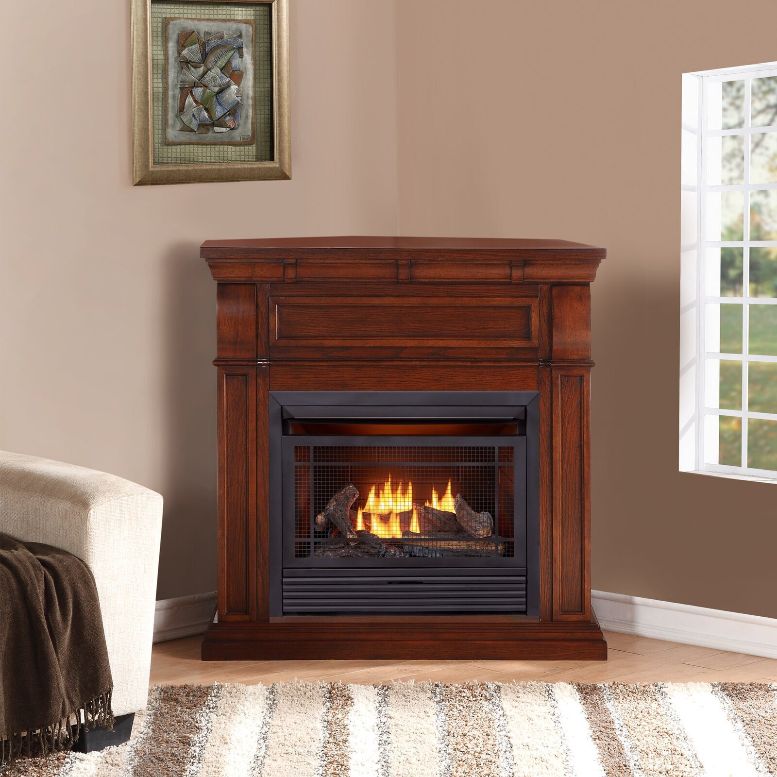 Dual Fuel Solid Wood Corner Fireplace