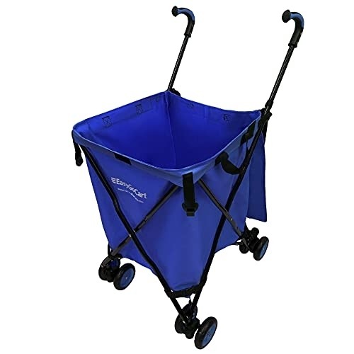 EasyGo Rolling Cart Folding Grocery Shopping Cart Laundry Basket Rolling Utility Cart with Wheels – Removable Canvas Bag - Versa Wheels & Rear Brakes - Easy Folding 120lb Capacity – Copyrighted, Blue