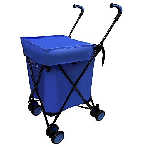 EasyGo Rolling Cart Folding Grocery Shopping Cart Laundry Basket Rolling Utility Cart with Wheels – Removable Canvas Bag - Versa Wheels & Rear Brakes - Easy Folding 120lb Capacity – Copyrighted, Blue