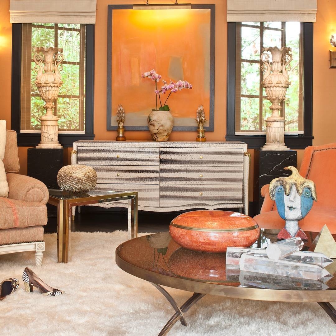 Deep olive, orange, white & Louis Vuitton Living Room  White furniture living  room, Eclectic living room, Brown living room
