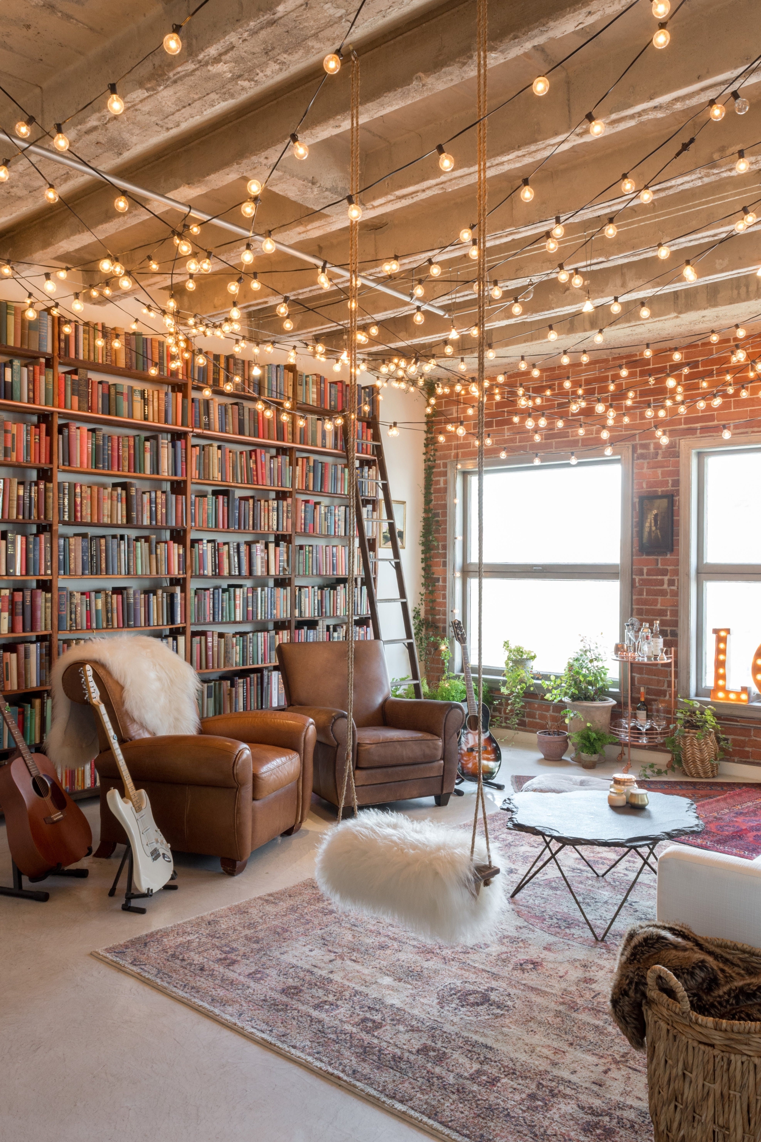 Eclectic Room With Multiple String Lights