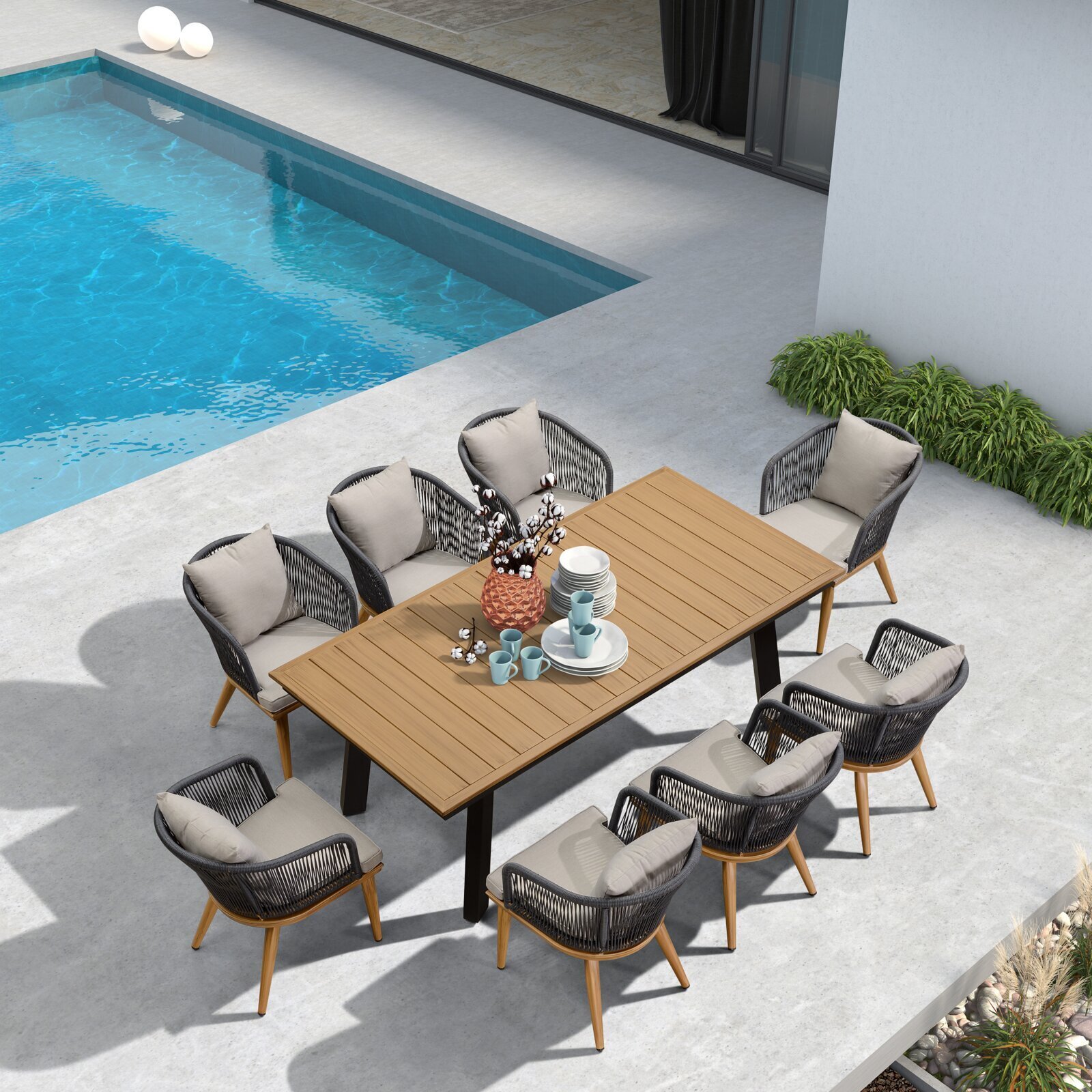 Eight Person Dining Set with Cushions