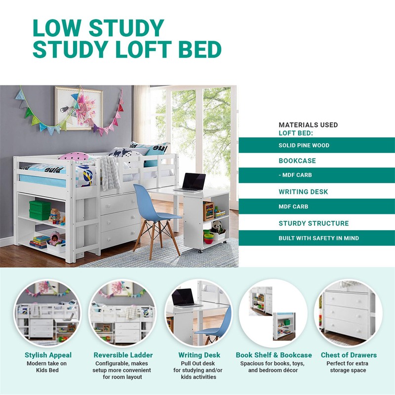 Eirwen Twin Platform Loft Bed with Bookcase by Harriet Bee