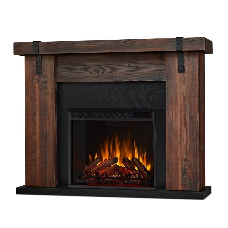 Electric Fireplace with Real Wood Mantel