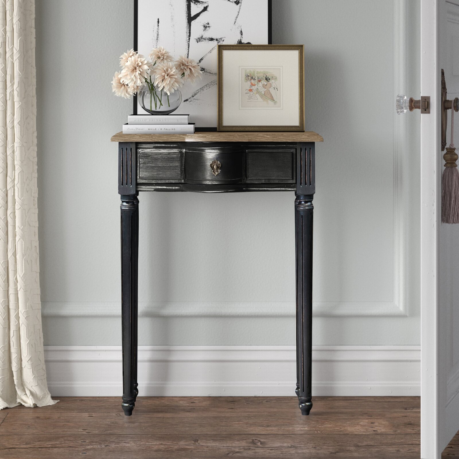 Elegant Black Console Table with Drawers
