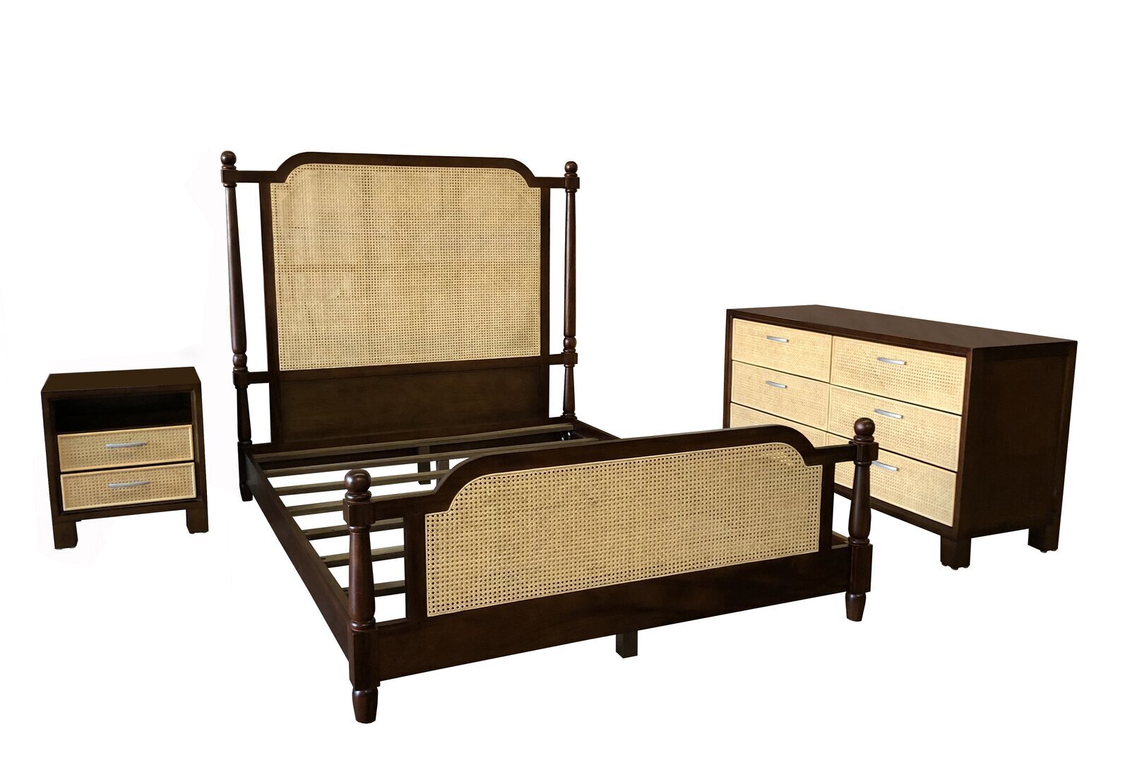Elegant Queen Sized Boho Chic Rattan Bed Set