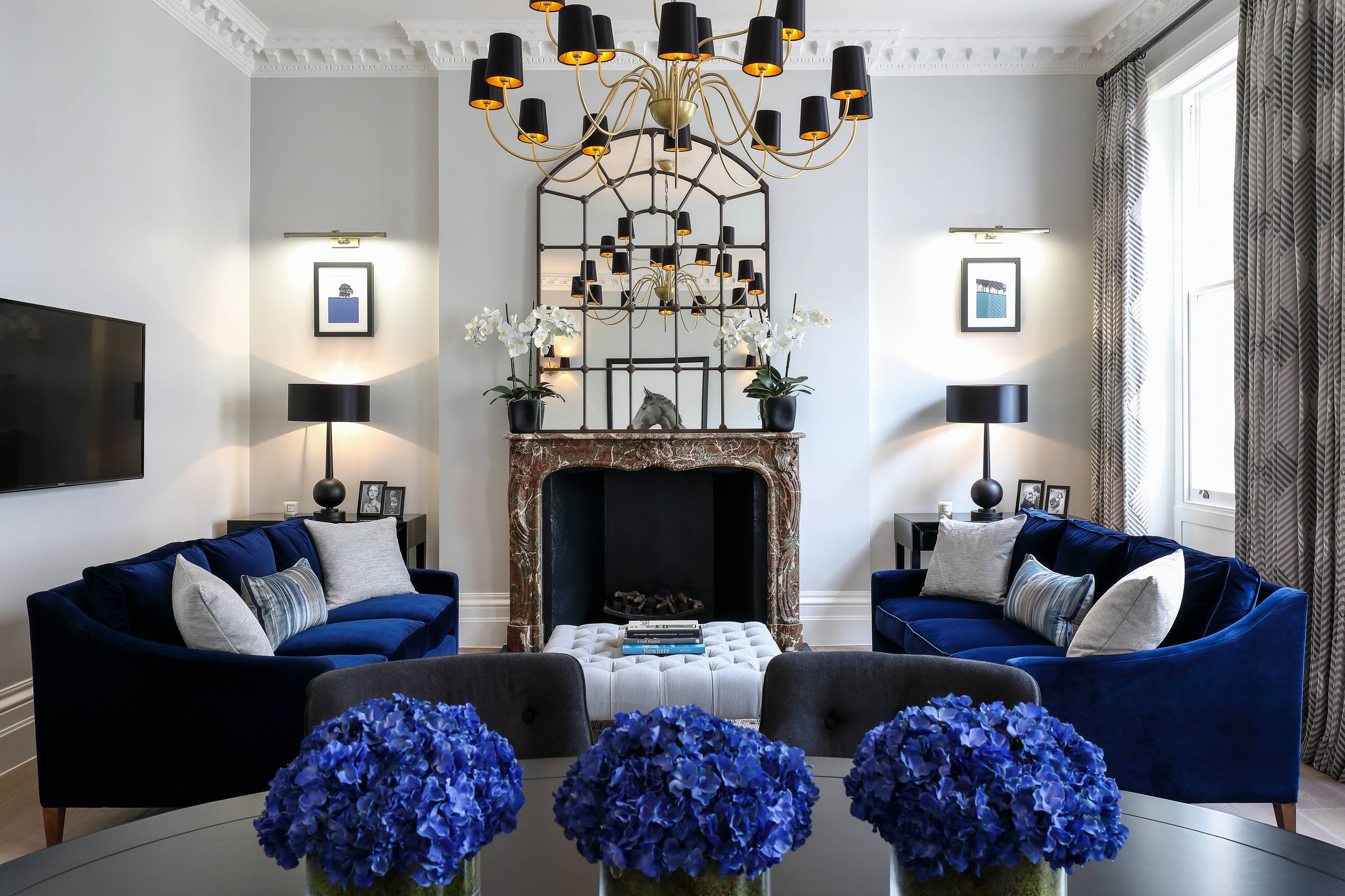 Elegant Room With Bright Blue Furniture