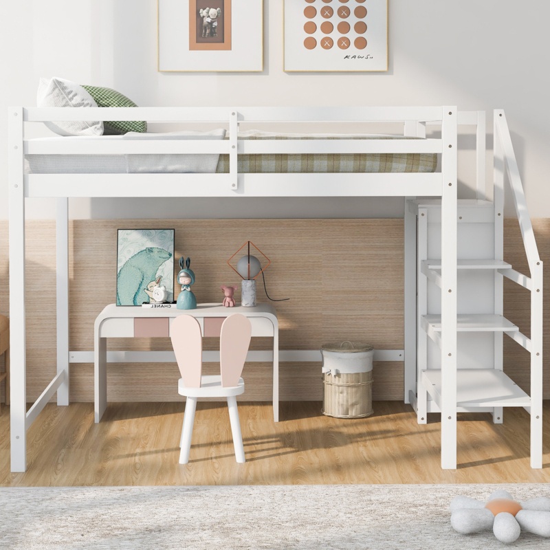 Full-Size Loft Bed with Storage Stairway
