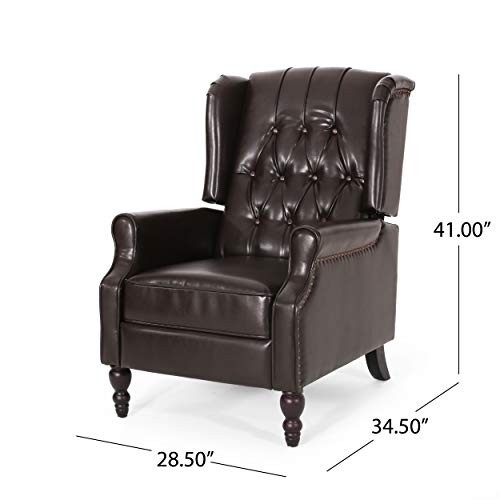 Elizabeth Tufted Bonded Leather Recliner, Vintage Reclining Reading Armchair (Brown)