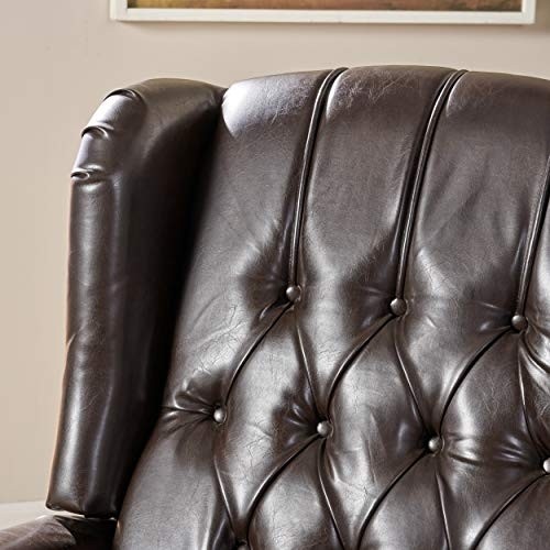 Elizabeth Tufted Bonded Leather Recliner, Vintage Reclining Reading Armchair (Brown)