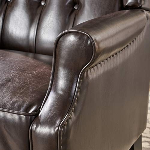 Elizabeth Tufted Bonded Leather Recliner, Vintage Reclining Reading Armchair (Brown)