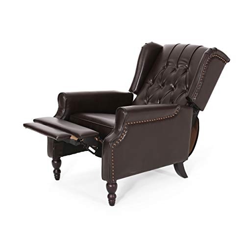 Elizabeth Tufted Bonded Leather Recliner, Vintage Reclining Reading Armchair (Brown)