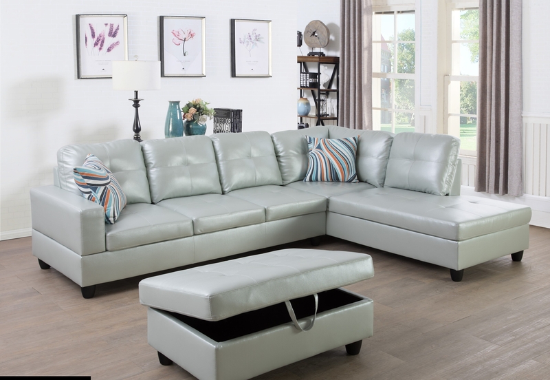 Ellettsville 103.5" Wide Faux Leather Sofa & Chaise with Ottoman