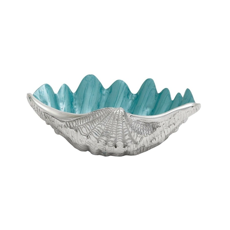 Ember Silver Metal Shell Sea Life Serving Bowl with Enamel Interior 12" x 9" x 3"