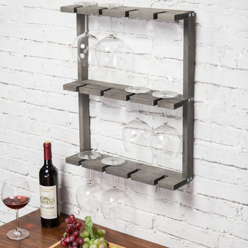 Ervene Solid Wood Wall Mounted Wine Glass Rack