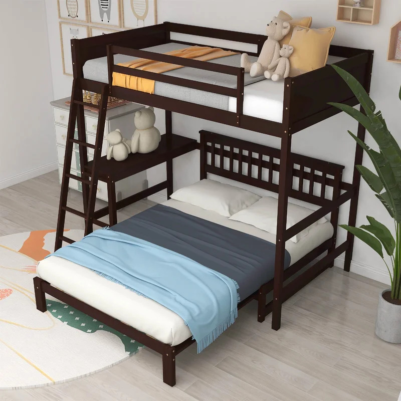 Bunk Beds Student Loft Bed Frame for Girls Kids Teens Twin Over Full Futon Blue 