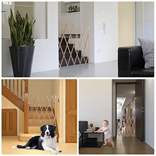 Expandable Accordion Dog Gate, Wooden Accordian Expansion Dog Gate for Doorway Stairs, Retractable Gate Safety Protection for Small Medium Pet Dog, 8" to 43" W, 32" H