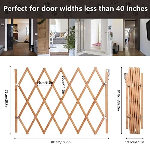 Expandable Accordion Dog Gate, Wooden Accordian Expansion Dog Gate for Doorway Stairs, Retractable Gate Safety Protection for Small Medium Pet Dog, 8" to 43" W, 32" H