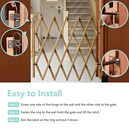 Expandable Accordion Dog Gate, Wooden Accordian Expansion Dog Gate for Doorway Stairs, Retractable Gate Safety Protection for Small Medium Pet Dog, 8" to 43" W, 32" H