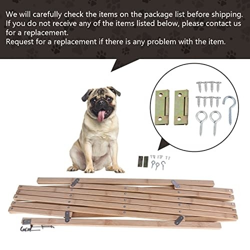 Expandable Accordion Dog Gate, Wooden Accordian Expansion Dog Gate for Doorway Stairs, Retractable Gate Safety Protection for Small Medium Pet Dog, 8" to 43" W, 32" H