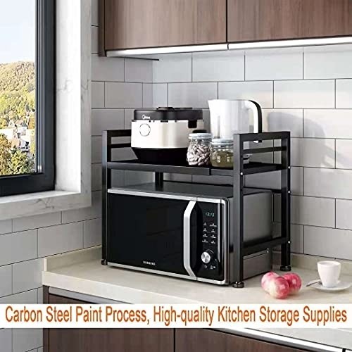 Expandable Microwave Oven Rack, Metal Microwave Shelf Countertop for Kitchen Contains 2 Tier with 3 Hooks, Type H by DOLALIKE