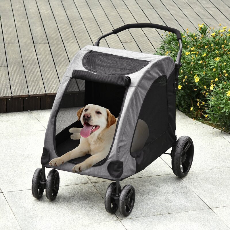 Adjustable Stroller Height with Storage Basket Easy to Fold with Removable Liner Wangmao Dog Stroller for 60KG Large Dogs and Cat 