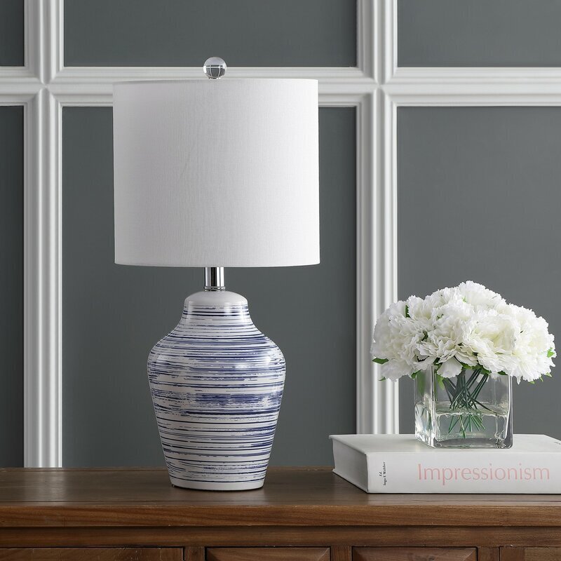 Eye Catching Striped Blue and White Porcelain Table Lamps
