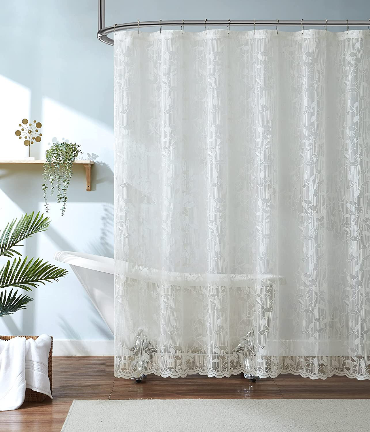 Farmhouse Style Lace Curtain With Hooks