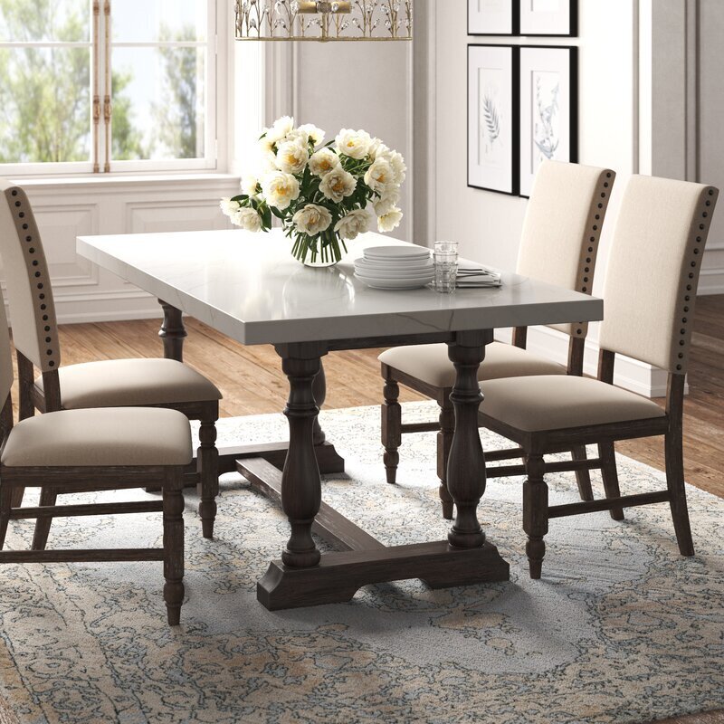 Farmhouse Style Marble Top Dining Room Table