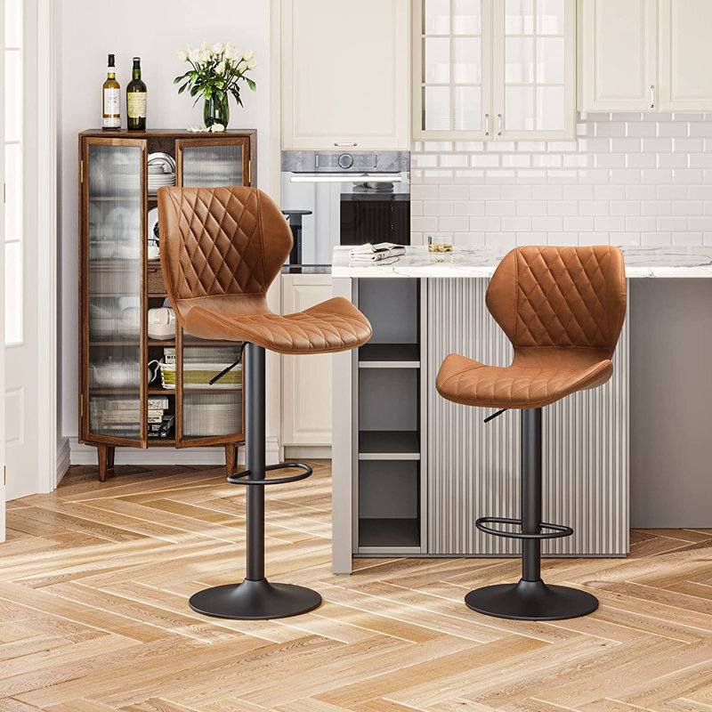 Faux Leather and Steel Spectator Height Bar Stools