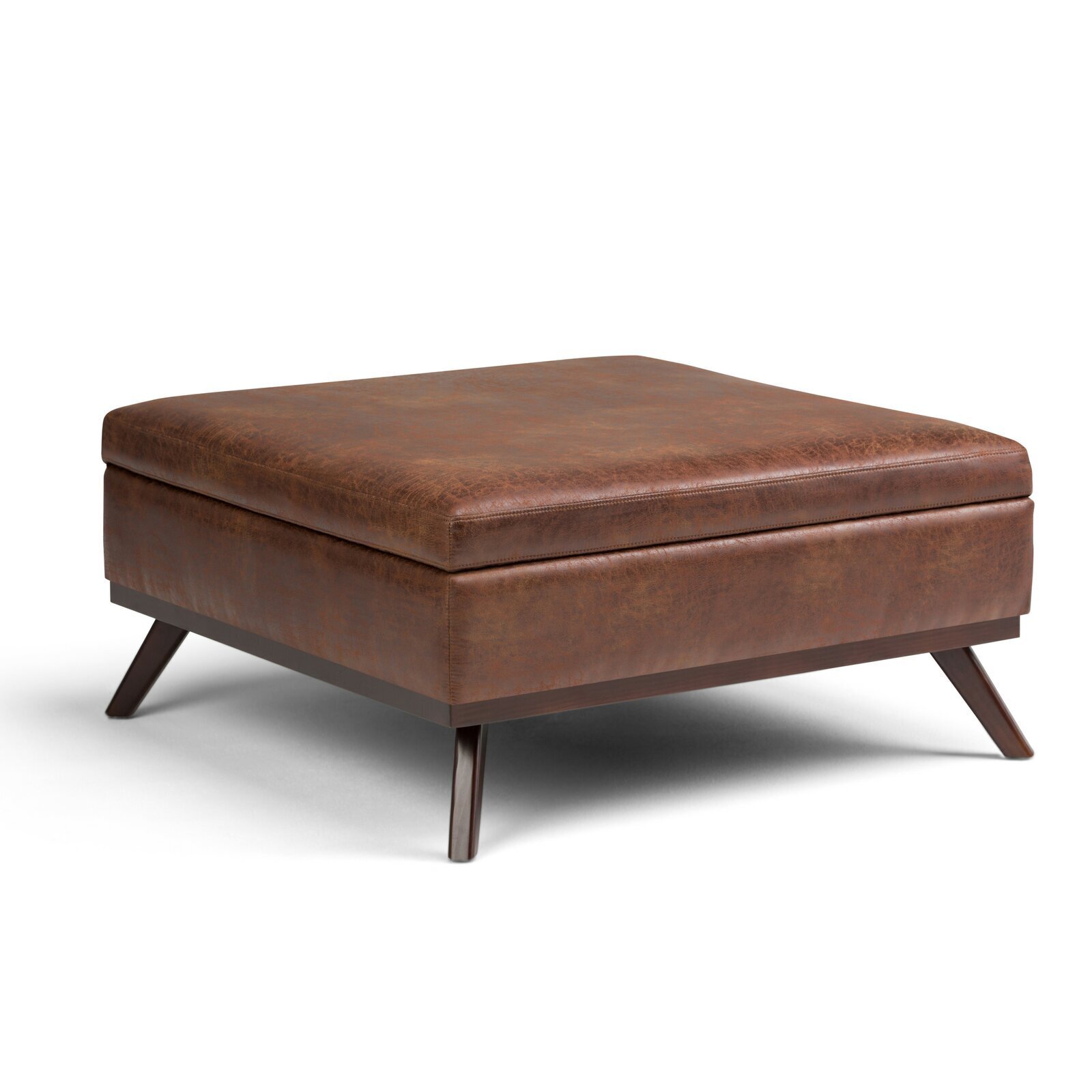 Faux Leather Large Square Ottoman with Storage