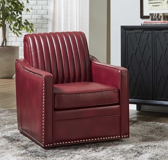 Faux Leather Red Swivel Chairs for Living Room