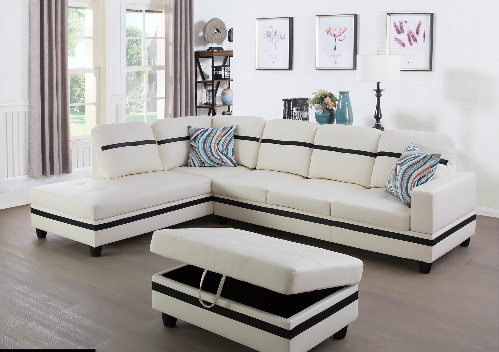 Faux Leather Sofa With Black Rims 