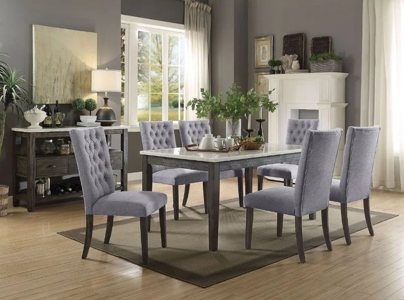 Faux marble top dining table set 6 seater