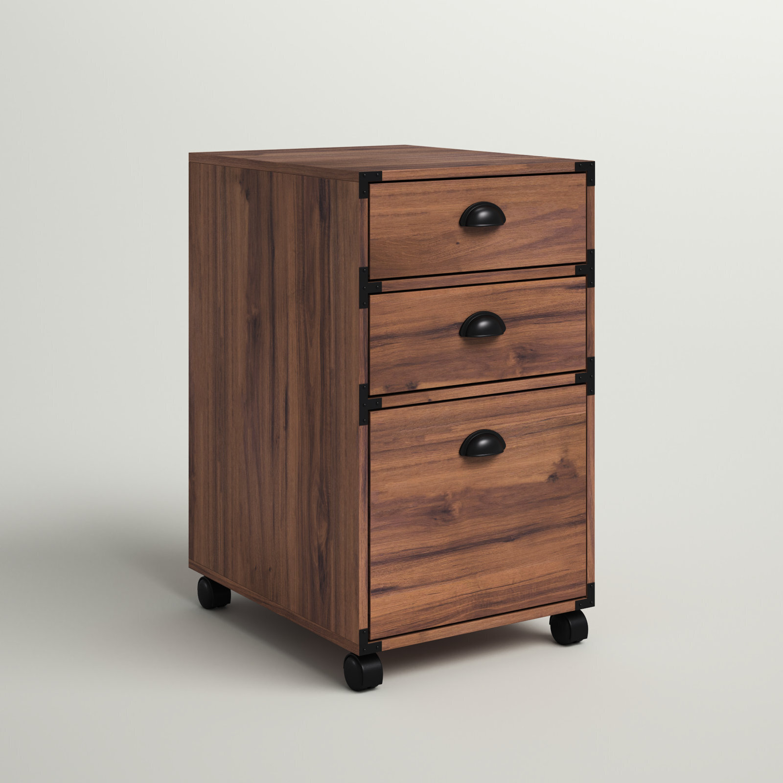 Filing cabinet with crescent handles