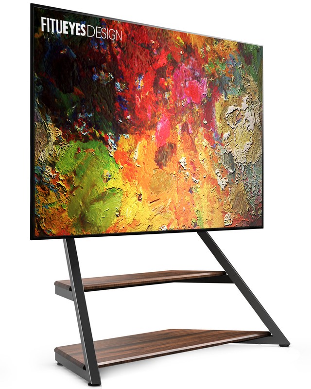 Fitueyes Floor Stand Mount for Greater Than 50" Screens with Shelving, Holds up to 187 Lb. lbs