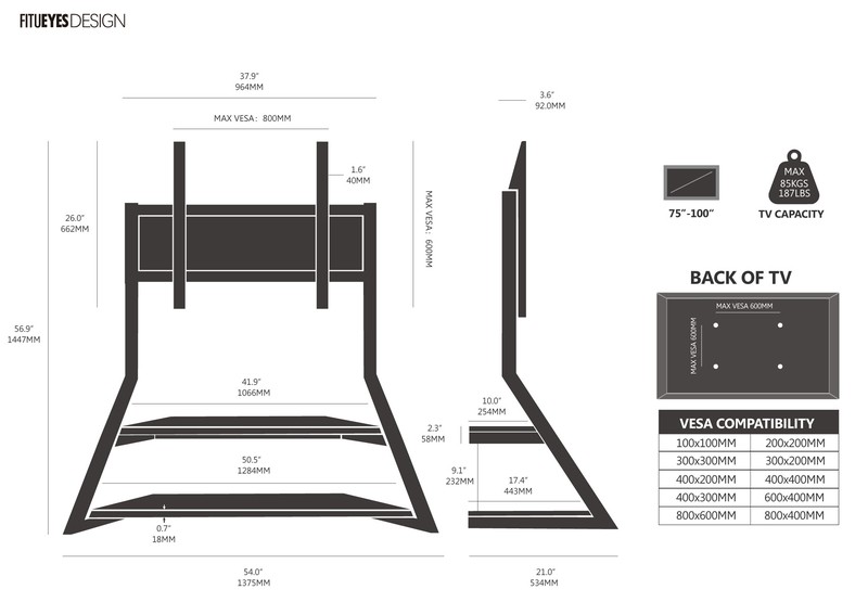 Fitueyes Floor Stand Mount for Greater Than 50" Screens with Shelving, Holds up to 187 Lb. lbs