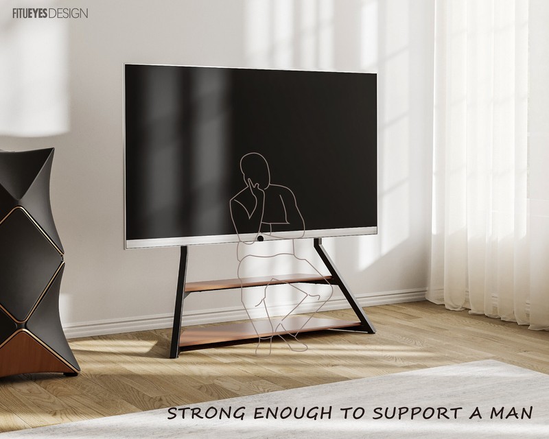 Fitueyes Floor Stand Mount for Greater Than 50" Screens with Shelving, Holds up to 187 Lb. lbs