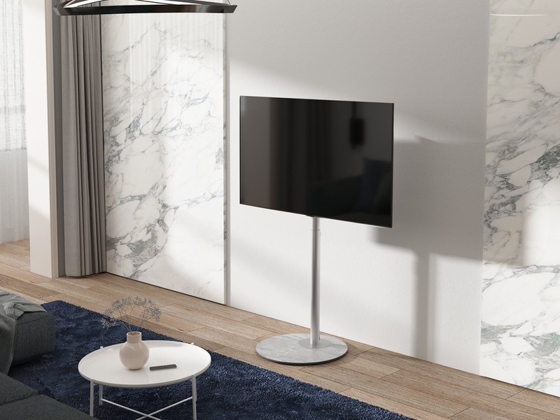 Fitueyes Swivel Floor Stand Mount for Greater Than 50" Screens with Shelving, Holds up to 88 Lb. lbs