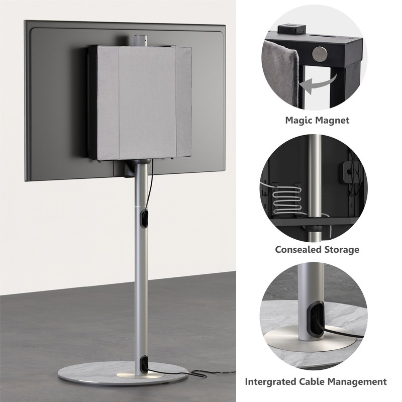 Fitueyes Swivel Floor Stand Mount for Greater Than 50" Screens with Shelving, Holds up to 88 Lb. lbs