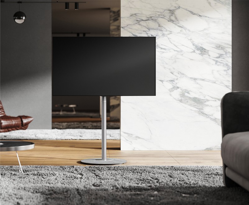 Fitueyes Swivel Floor Stand Mount for Greater Than 50" Screens with Shelving, Holds up to 88 Lb. lbs