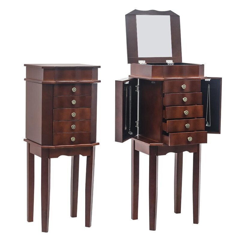 Five Drawer Jewelry Armoire with Mirror