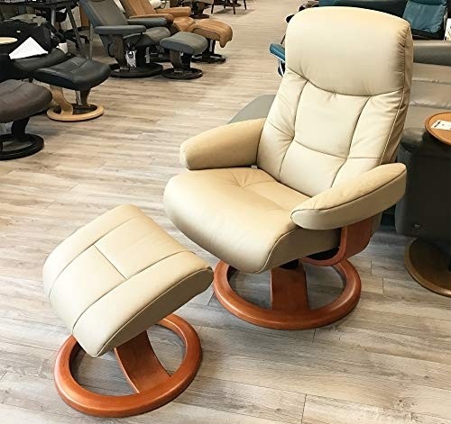 Fjords Hjellegjerde Leather Norwegian Ergonomic Scandinavian Lounge Reclining Chair 215 Large Muldal Swivel Recliner Furniture Nordic Line Genuine Sandel Light Brown Leather Teak Wood