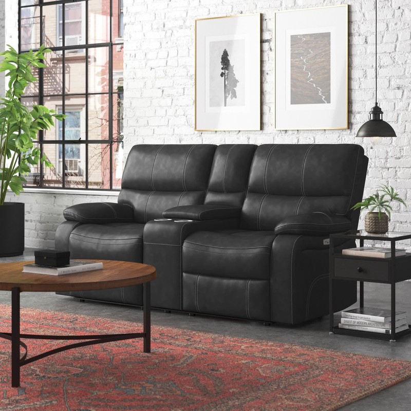 Flagg 77.5'' Genuine Leather Pillow Top Arm Reclining Loveseat